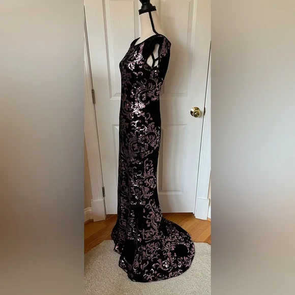 Eliza J. Black 💗 Velvet & Pink Sequin Sleeveless Gown Formal Maxi Dress Sz 6 - Picture 2 of 14